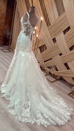 NIL 338 Ivory Mermaid French Lace Tulle Wedding Dress - Image 3