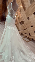 NIL 338 Ivory Mermaid French Lace Tulle Wedding Dress - Image 5