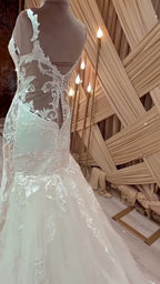 NIL 338 Ivory Mermaid French Lace Tulle Wedding Dress - Image 6
