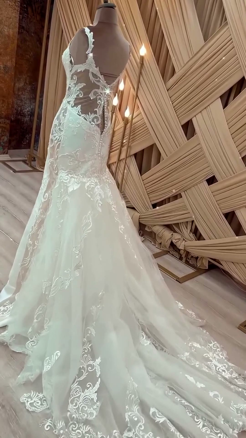NIL 340 Ivory Mermaid French Lace Tulle Wedding Dress - Image 5