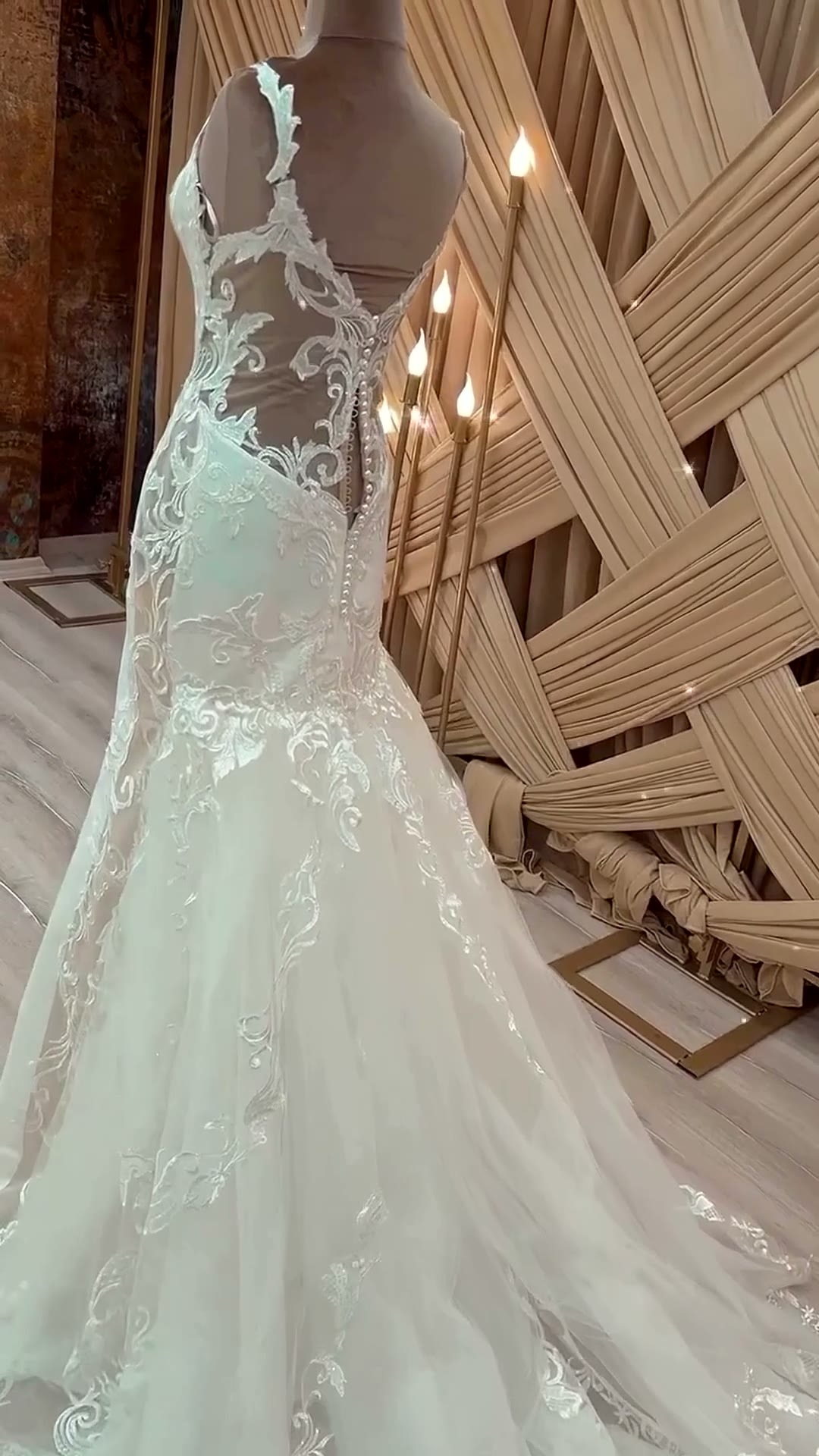 NIL 340 Ivory Mermaid French Lace Tulle Wedding Dress - Image 6