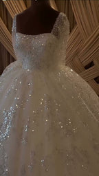 NIL 342 Ivory Ball Gown Sequin Beaded Glitter Tulle Wedding Dress - Image 2