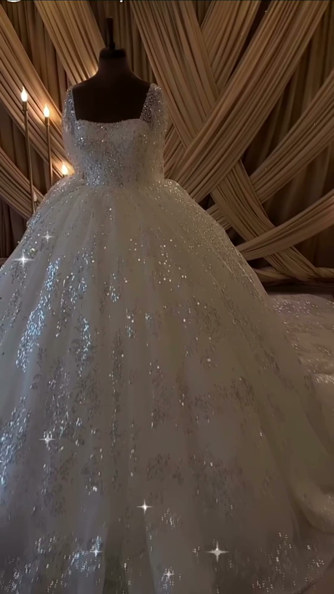 NIL 342 Ivory Ball Gown Sequin Beaded Glitter Tulle Wedding Dress - Image 3