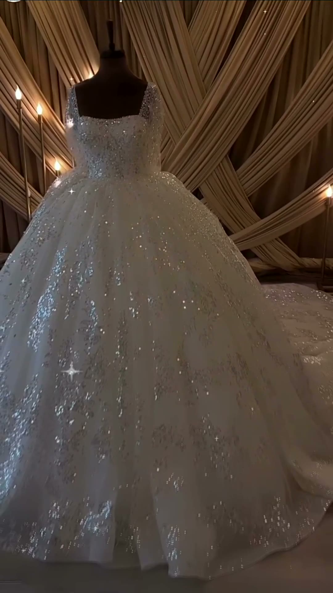NIL 342 Ivory Ball Gown Sequin Beaded Glitter Tulle Wedding Dress - Image 4