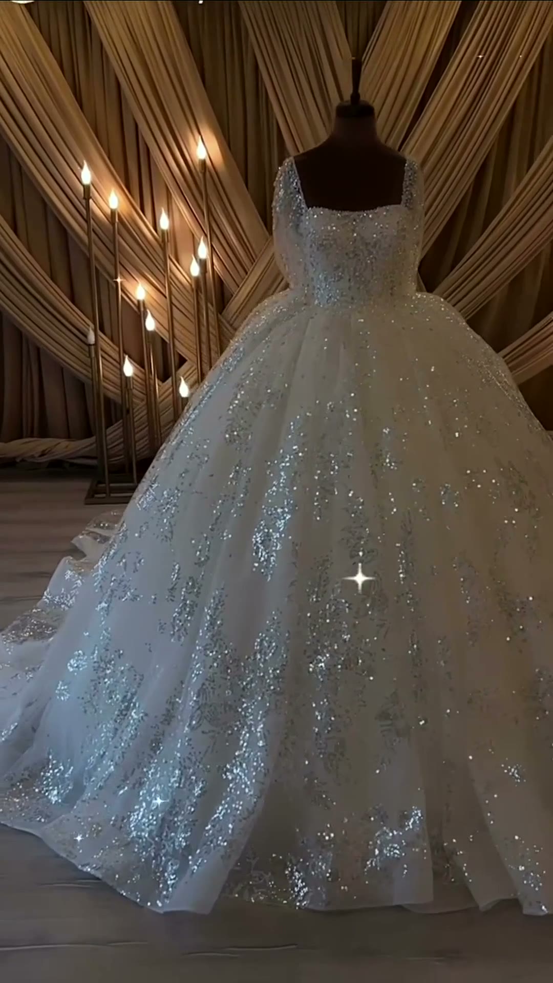NIL 342 Ivory Ball Gown Sequin Beaded Glitter Tulle Wedding Dress - Image 5
