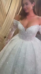 NIL 344 Ivory Ball Gown Crystal Beaded Tulle Wedding Dress - Image 2