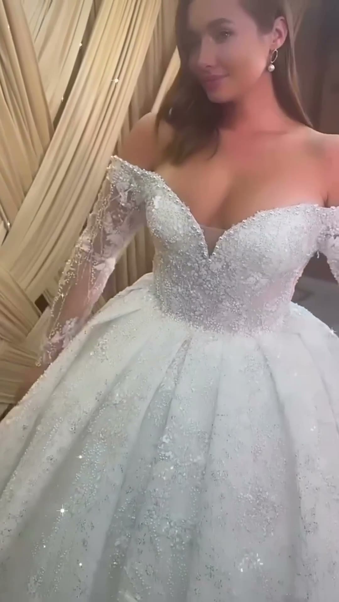 NIL 344 Ivory Ball Gown Crystal Beaded Tulle Wedding Dress - Image 2
