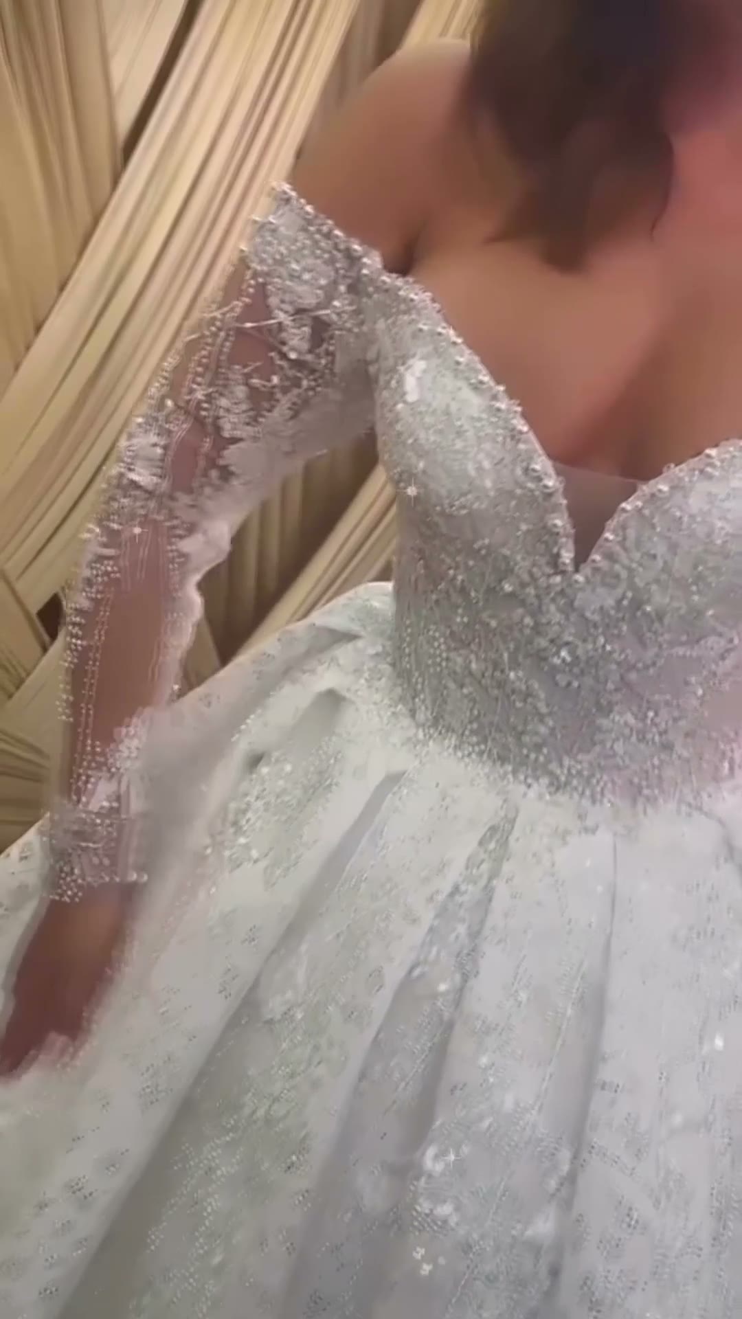 NIL 344 Ivory Ball Gown Crystal Beaded Tulle Wedding Dress - Image 3