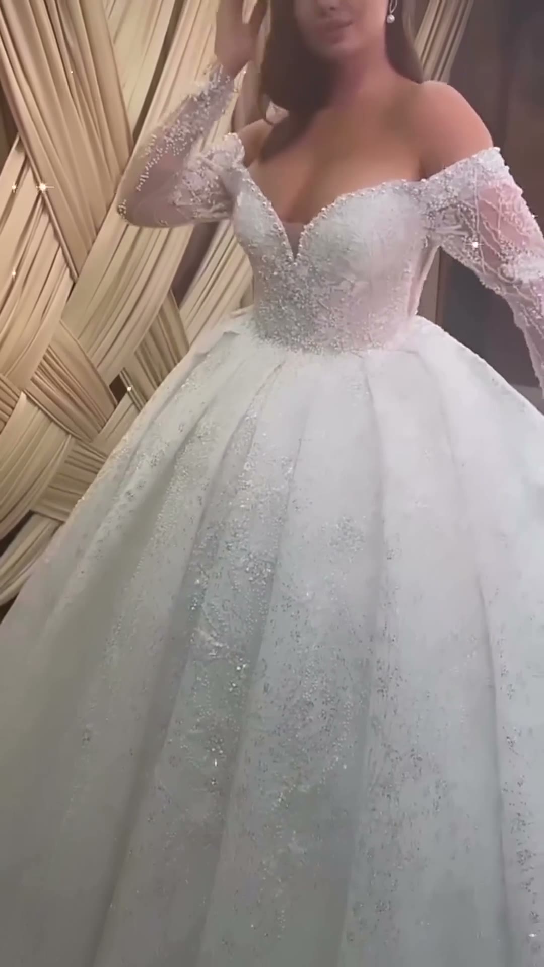 NIL 344 Ivory Ball Gown Crystal Beaded Tulle Wedding Dress - Image 5
