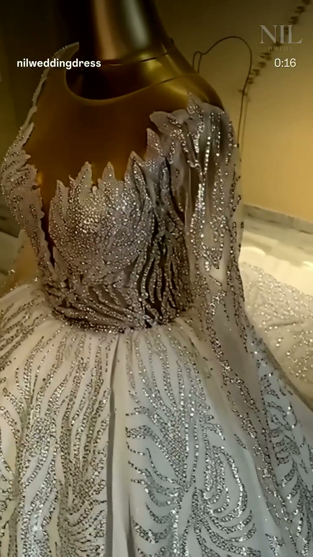 NIL 346 Ivory Ball Gown Gold Beaded Tulle Wedding Dress - Image 1
