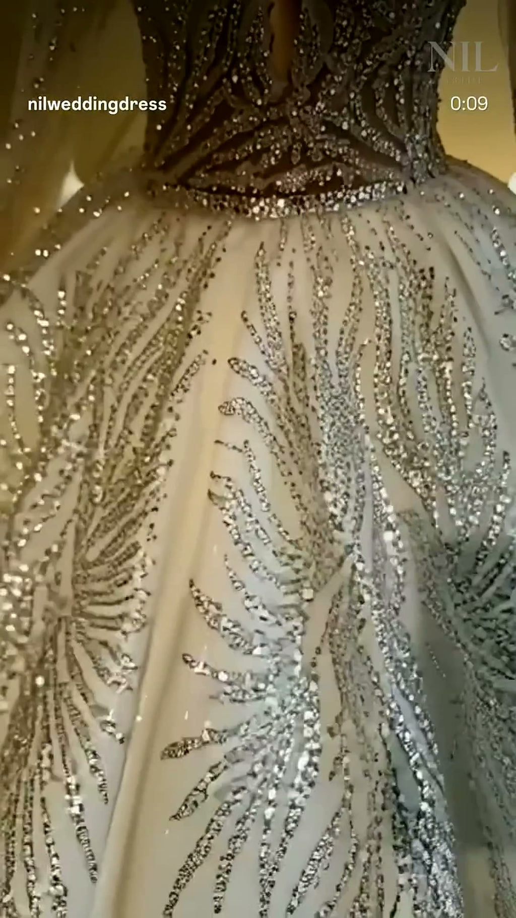 NIL 346 Ivory Ball Gown Gold Beaded Tulle Wedding Dress - Image 3