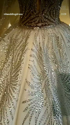 NIL 346 Ivory Ball Gown Gold Beaded Tulle Wedding Dress - Image 3