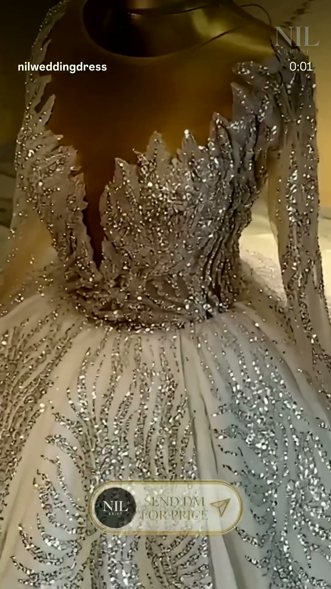 NIL 346 Ivory Ball Gown Gold Beaded Tulle Wedding Dress - Image 6