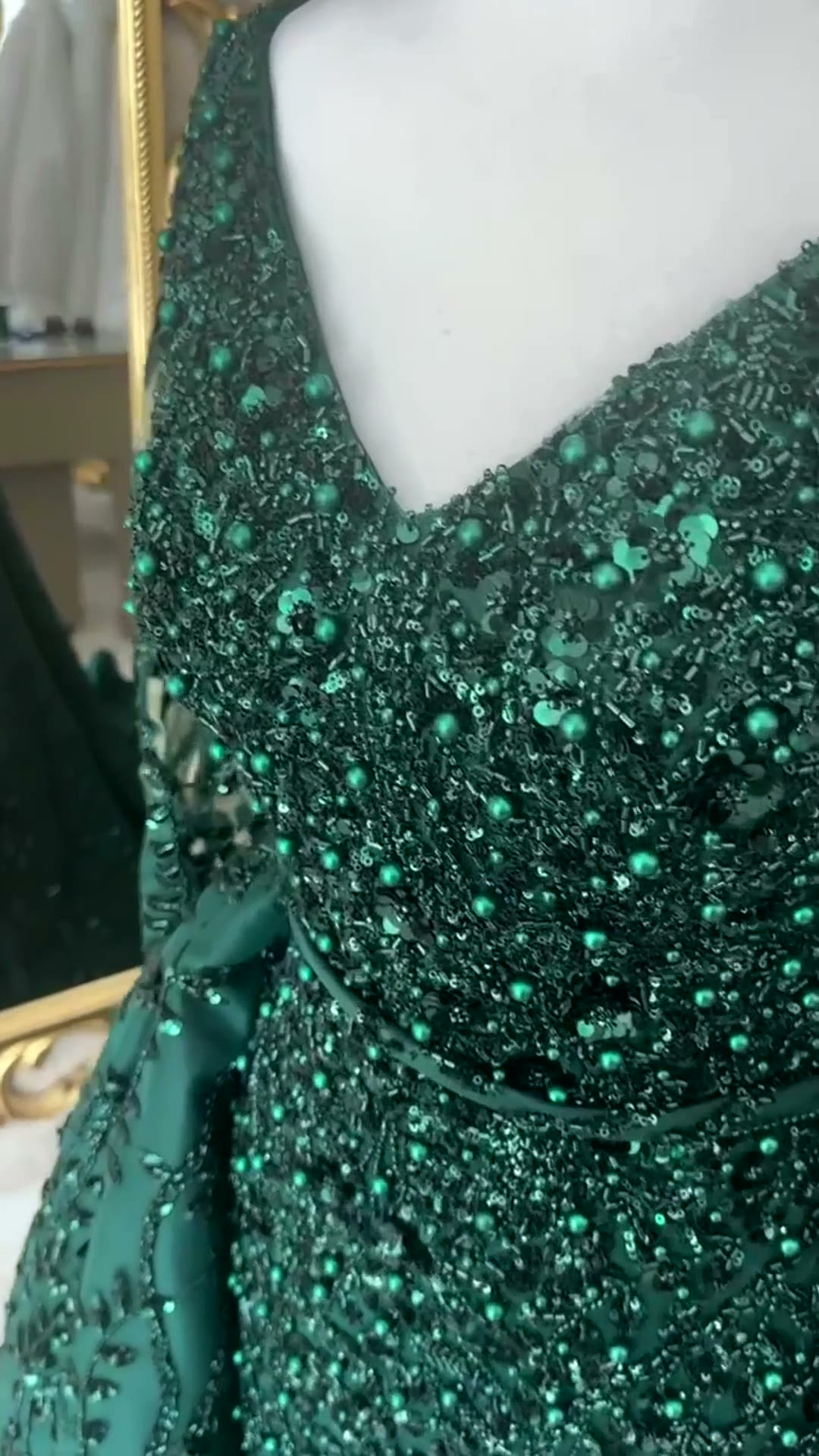 NIL 347 Emerald A-Line Sequin Beaded Lace Engagement Dress - Image 2