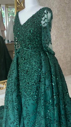 NIL 347 Emerald A-Line Sequin Beaded Lace Engagement Dress - Image 3
