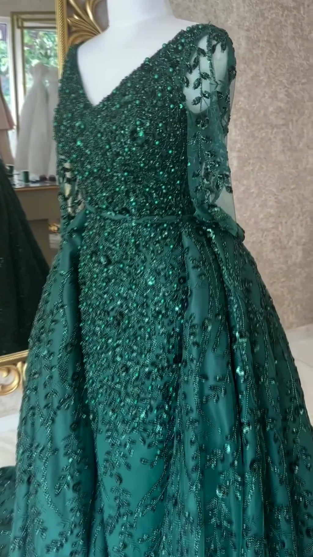 NIL 347 Emerald A-Line Sequin Beaded Lace Engagement Dress - Image 4