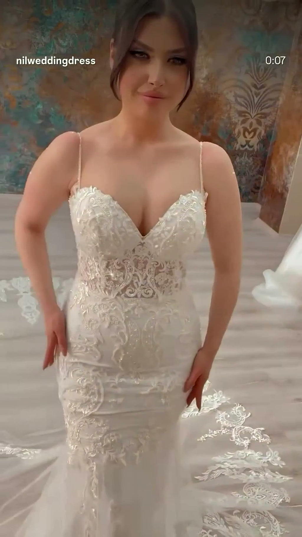 NIL 349 Ivory Mermaid Lace Applique Tulle Wedding Dress - Image 1