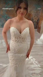 NIL 349 Ivory Mermaid Lace Applique Tulle Wedding Dress - Image 1