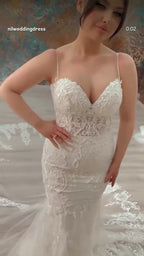 NIL 349 Ivory Mermaid Lace Applique Tulle Wedding Dress - Image 5