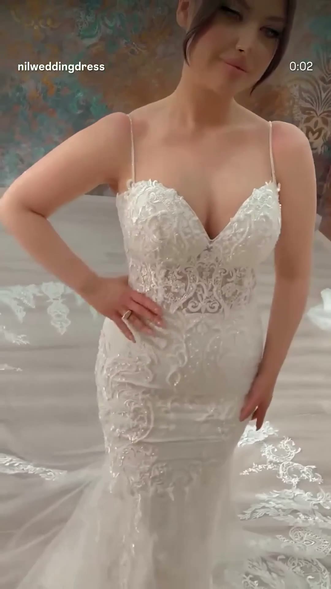 NIL 349 Ivory Mermaid Lace Applique Tulle Wedding Dress - Image 5