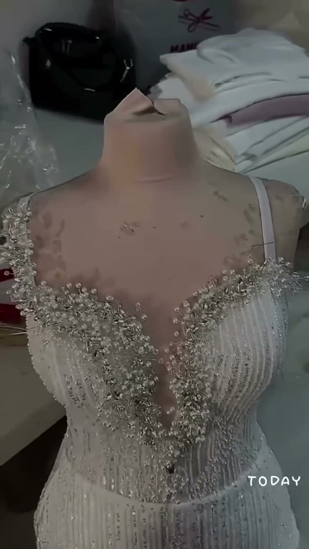 NIL 351 Ivory Ball Gown Crystal Beaded Tulle Mesh Wedding Dress - Image 1