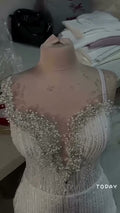 NIL 351 Ivory Ball Gown Crystal Beaded Tulle Mesh Wedding Dress - Image 1