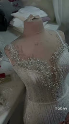 NIL 351 Ivory Ball Gown Crystal Beaded Tulle Mesh Wedding Dress - Image 5
