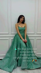 NIL 353 Mint Green A-Line Beaded Tulle Engagement Dress - Image 1