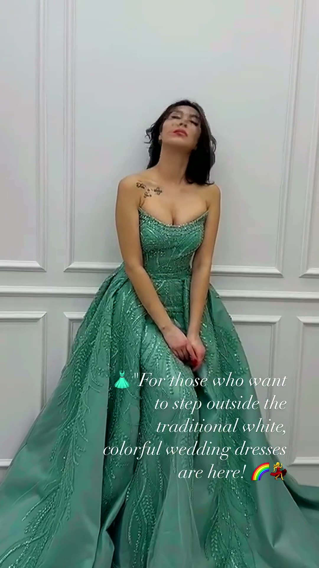 NIL 353 Mint Green A-Line Beaded Tulle Engagement Dress - Image 3