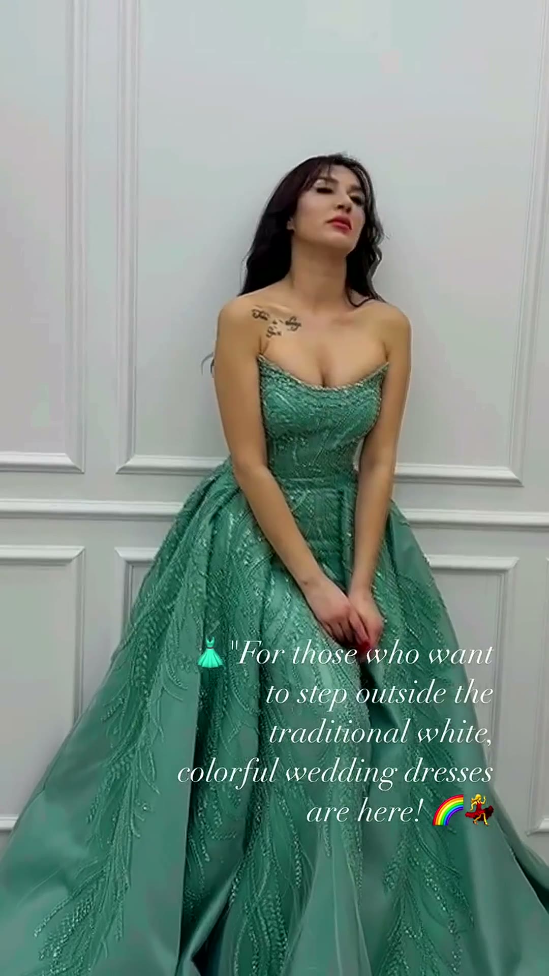 NIL 353 Mint Green A-Line Beaded Tulle Engagement Dress - Image 4