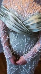 NIL 354 Silver Mermaid Pearl Beaded Tulle Engagement Dress - Image 4
