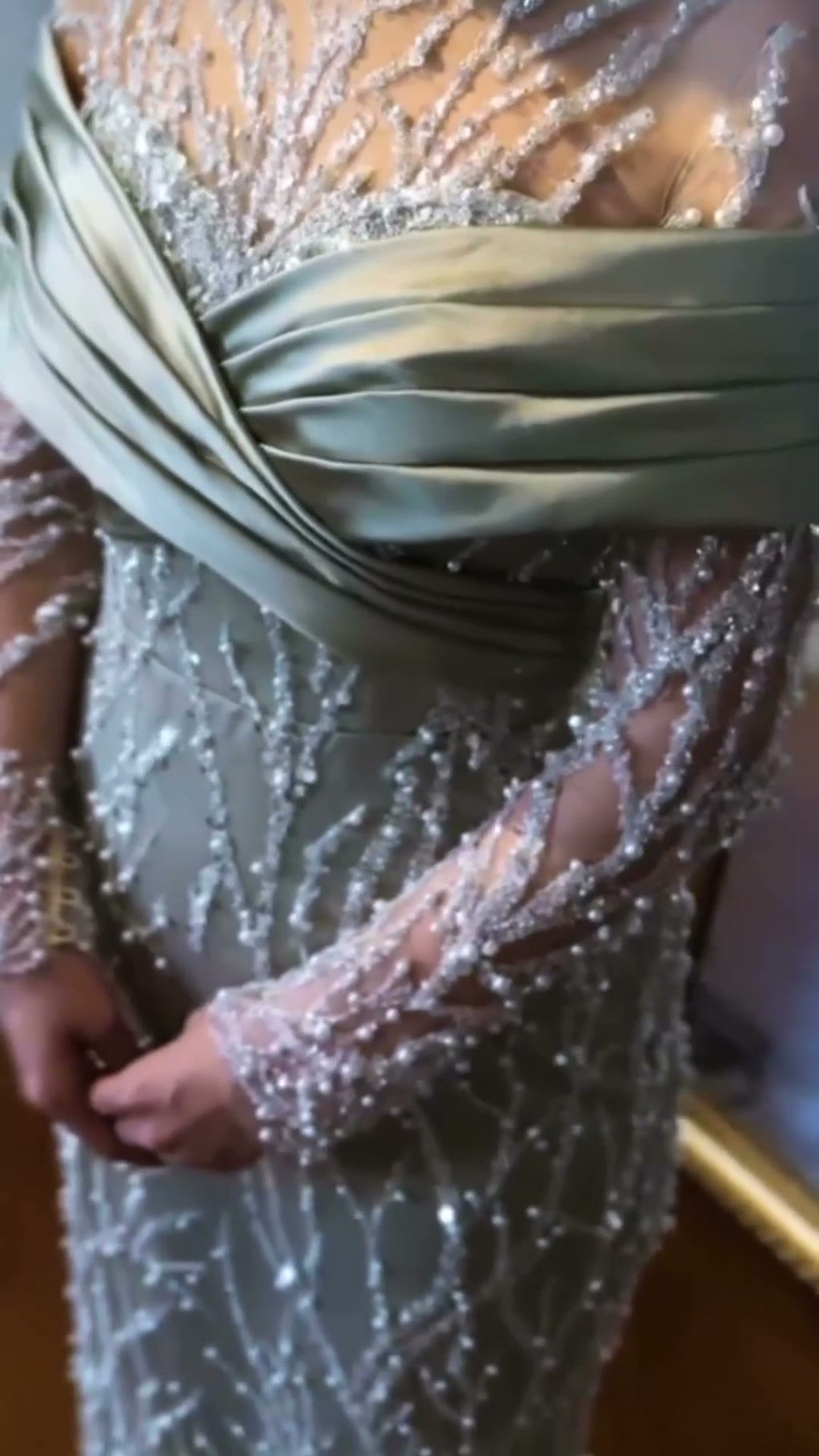 NIL 354 Silver Mermaid Pearl Beaded Tulle Engagement Dress - Image 5