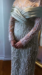 NIL 354 Silver Mermaid Pearl Beaded Tulle Engagement Dress - Image 6