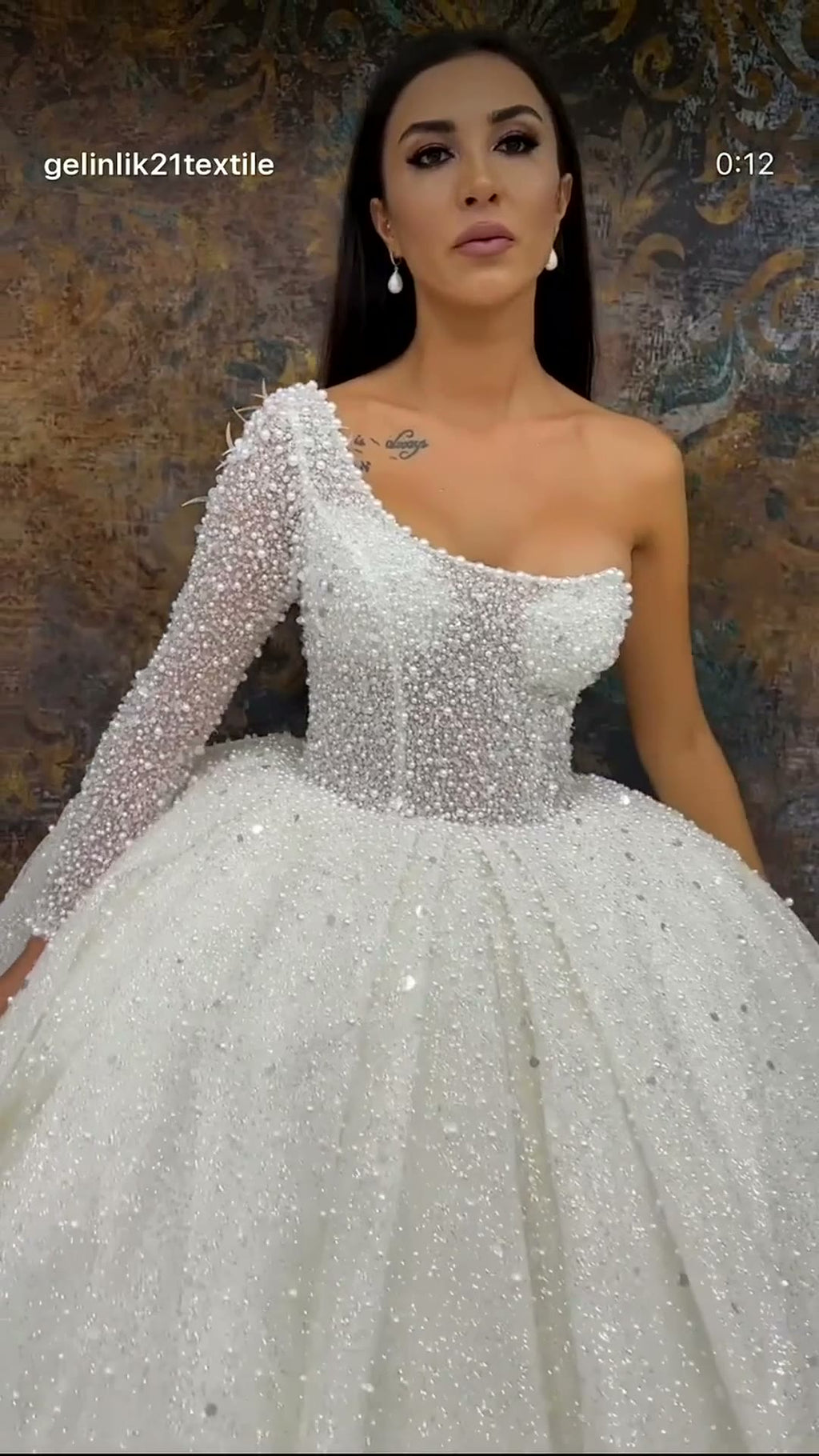 NIL 355 Ivory Ball Gown Crystal Beaded Tulle Wedding Dress - Image 1