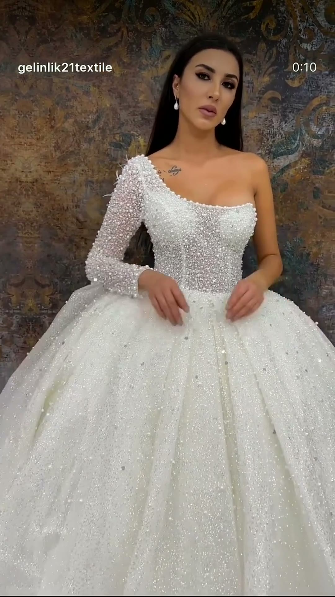 NIL 355 Ivory Ball Gown Crystal Beaded Tulle Wedding Dress - Image 2