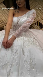 NIL 355 Ivory Ball Gown Crystal Beaded Tulle Wedding Dress - Image 4