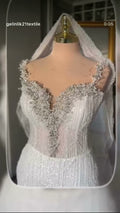 NIL 357 Ivory Ball Gown Pearl Beaded Tulle Mesh Wedding Dress - Image 1
