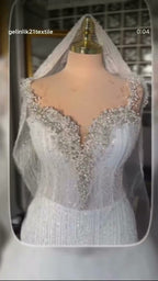 NIL 357 Ivory Ball Gown Pearl Beaded Tulle Mesh Wedding Dress - Image 2