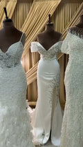 NIL 358 Ivory Mermaid Draped Satin Wedding Dress - Image 1