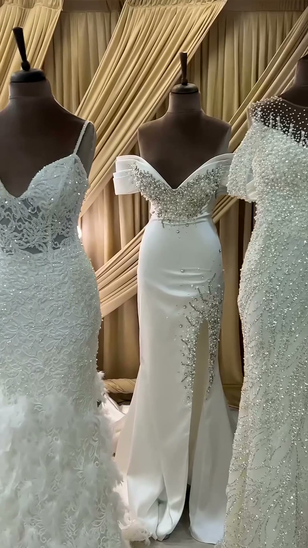 NIL 358 Ivory Mermaid Draped Satin Wedding Dress - Image 1