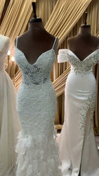NIL 358 Ivory Mermaid Draped Satin Wedding Dress - Image 2