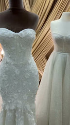 NIL 358 Ivory Mermaid Draped Satin Wedding Dress - Image 3