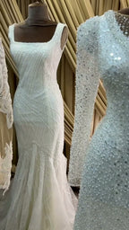 NIL 358 Ivory Mermaid Draped Satin Wedding Dress - Image 5