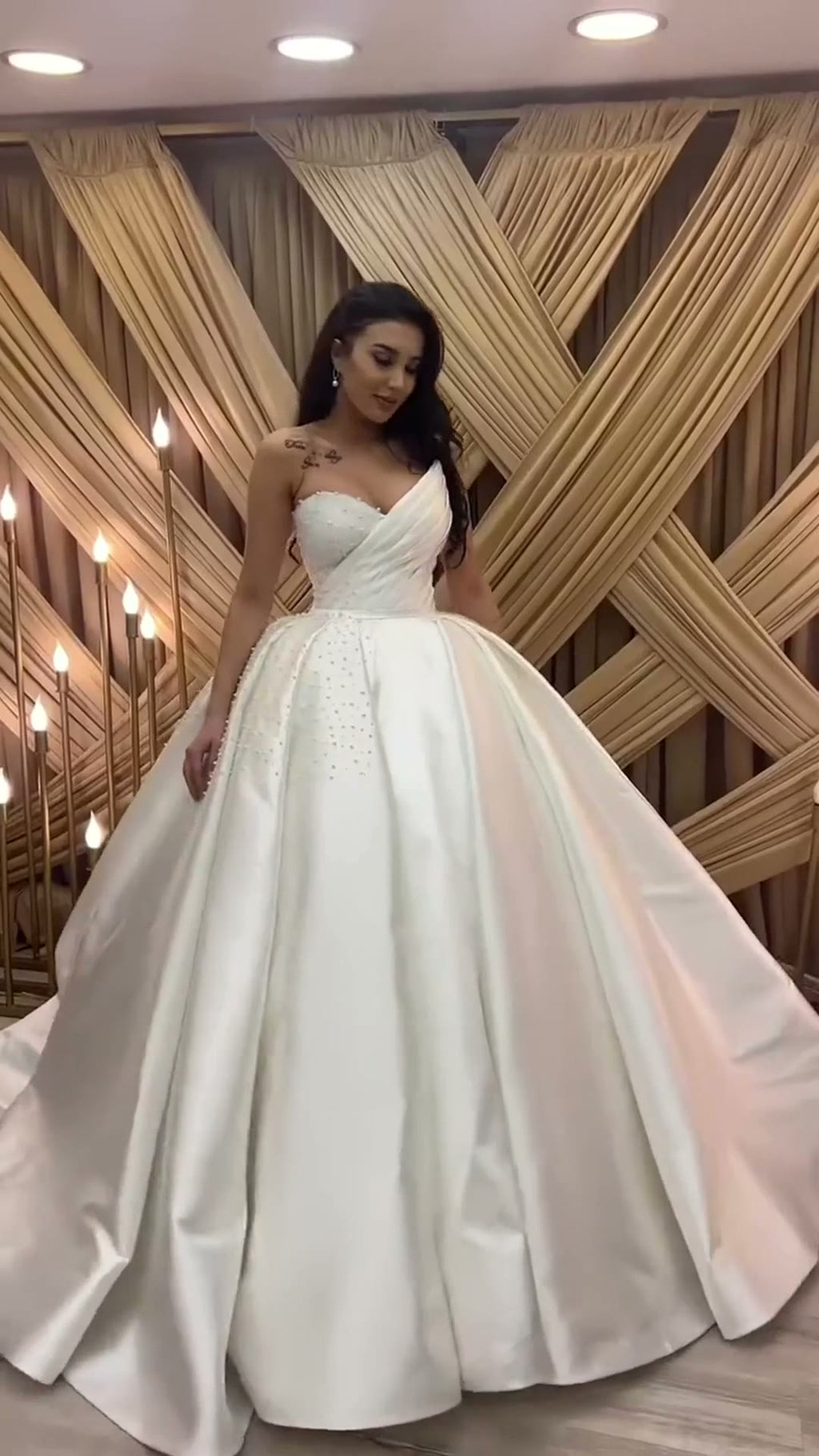 NIL 360 Ivory Ball Gown Minimalist Satin Wedding Dress - Image 1