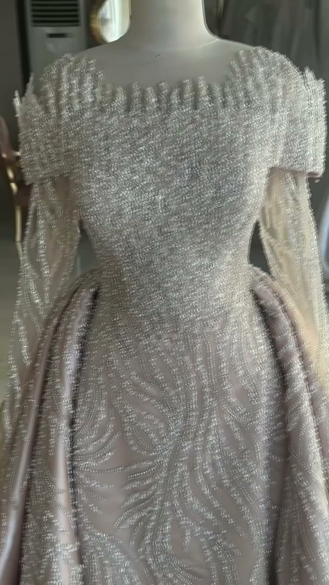 NIL 367 Ivory Mermaid Crystal Beaded Mesh Engagement Dress - Image 3