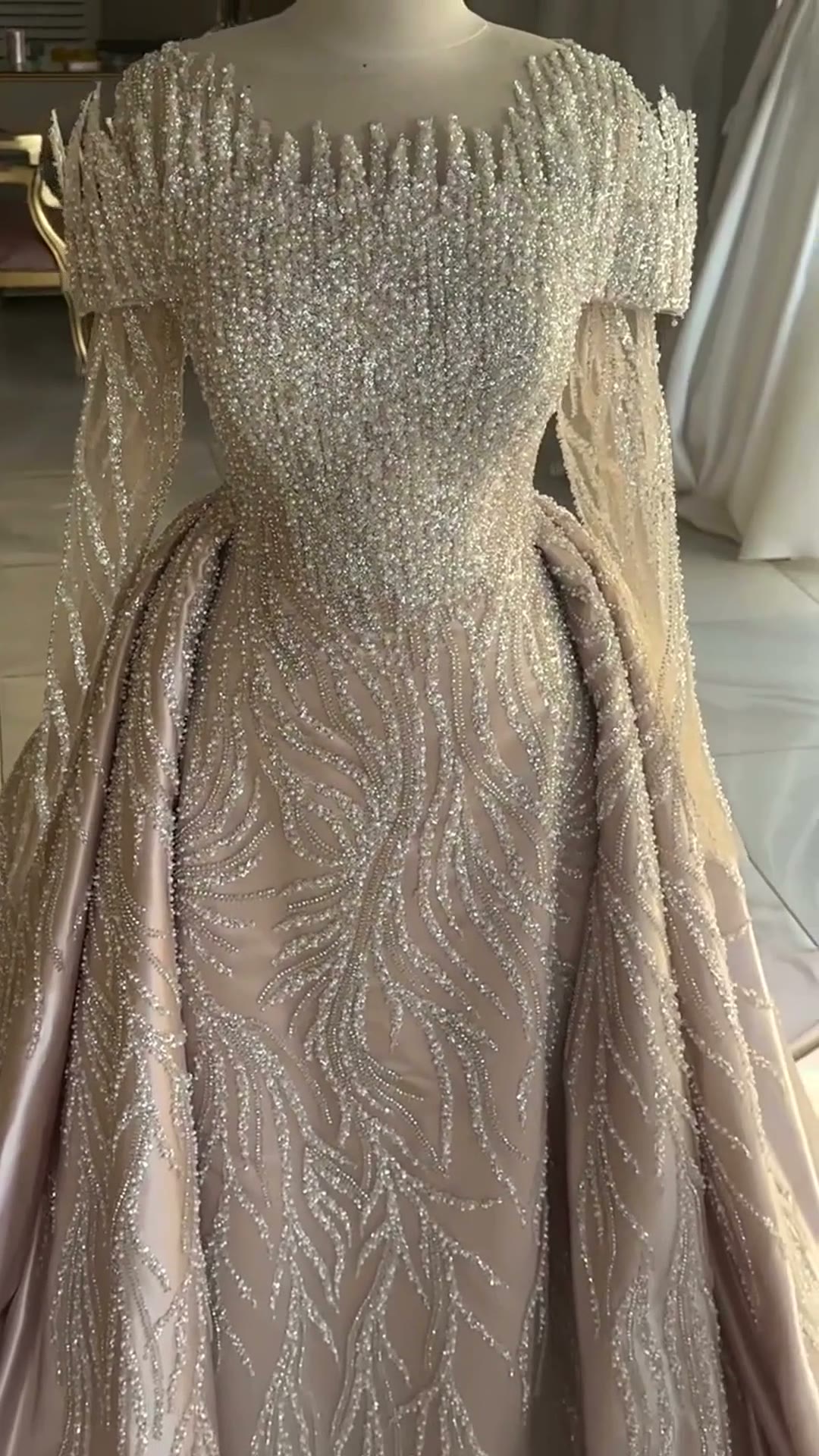 NIL 367 Ivory Mermaid Crystal Beaded Mesh Engagement Dress - Image 5