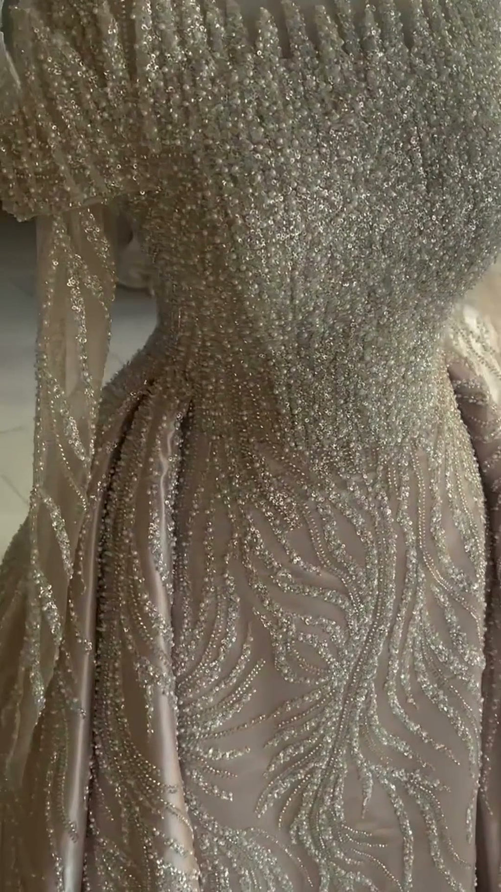 NIL 367 Ivory Mermaid Crystal Beaded Mesh Engagement Dress - Image 6