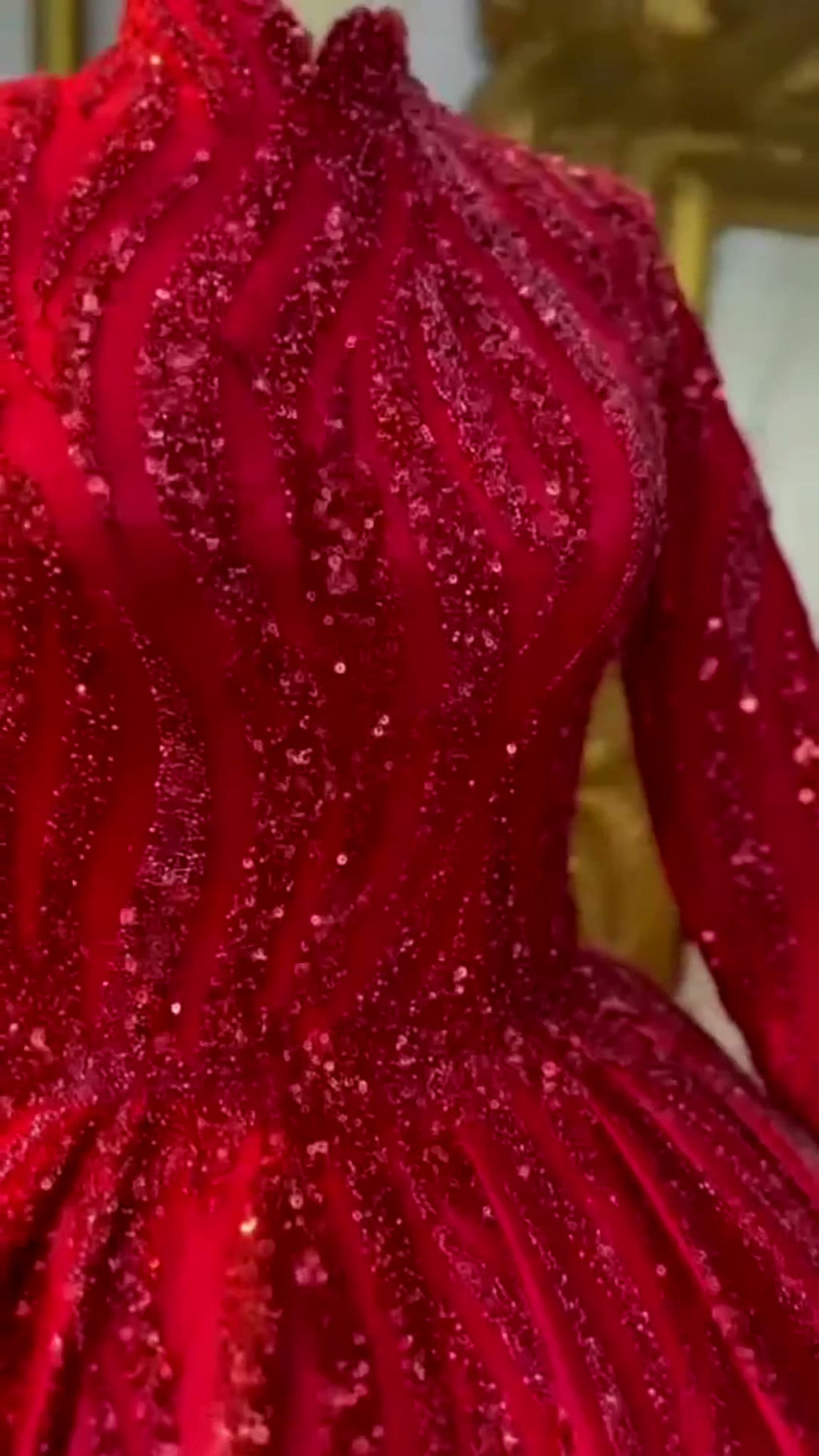 NIL 370 Red Mermaid Beaded Lace Engagement Dress - Image 2