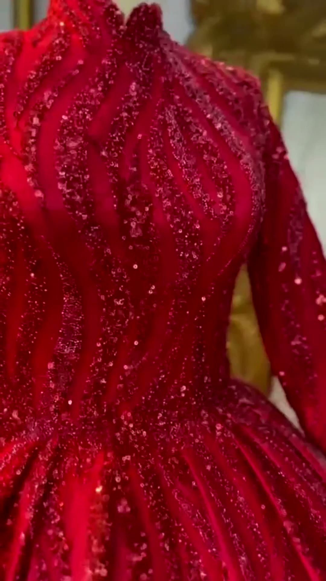 NIL 370 Red Mermaid Beaded Lace Engagement Dress - Image 2