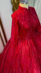 NIL 370 Red Mermaid Beaded Lace Engagement Dress - Image 4